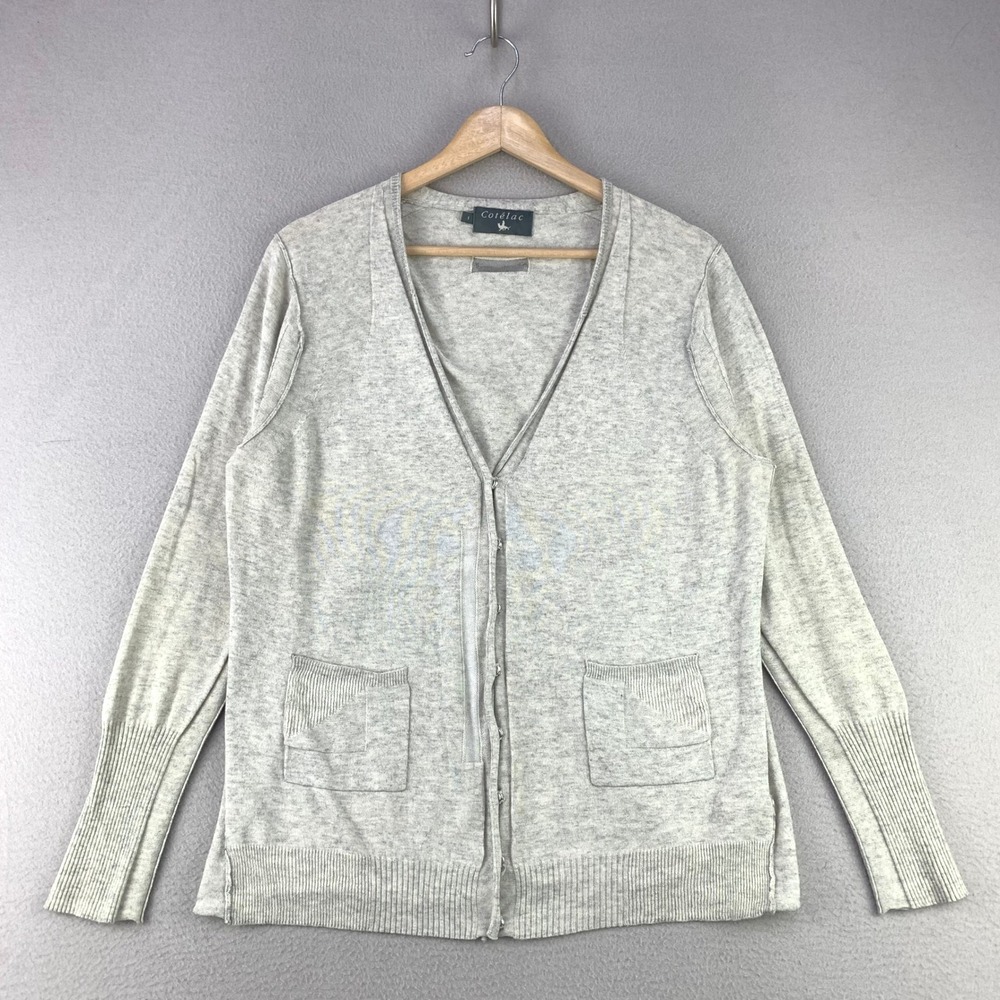 Cotélac Snap Front Cardigan Women 1 Small Gray Cashmere Blend Pockets Lagenlook